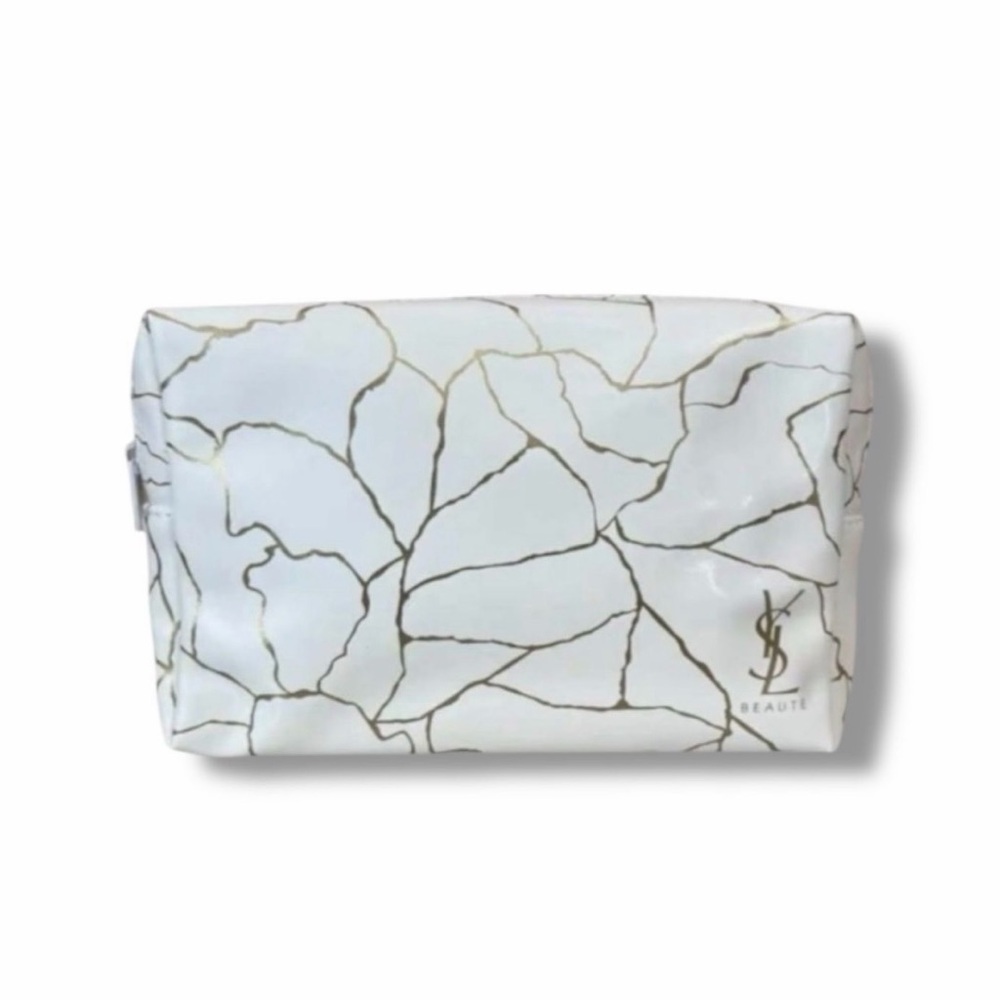 Yves Saint Laurent White and Gold Cosmetic Bag